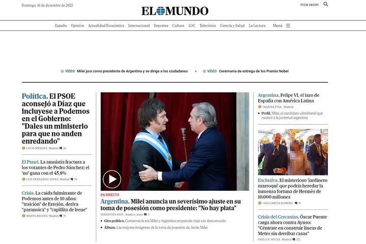 La jura de Milei en los medios del mundo.