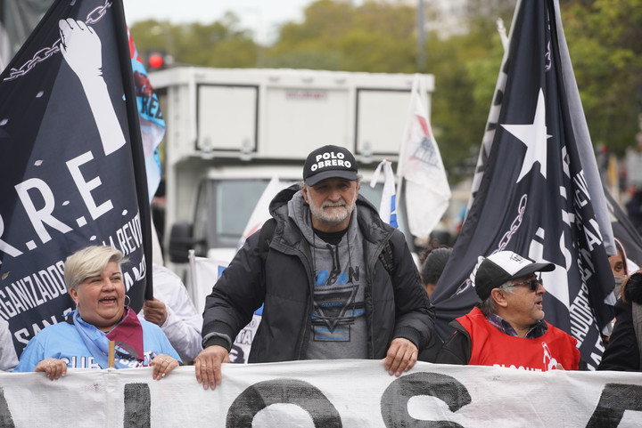 El líder del Polo Obrero durante una protesat. Foto Guillermo Rodriguez Adami.