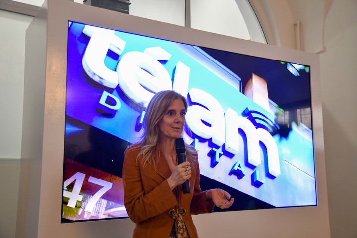 Bernarda Llorente, expresidenta de Télam, en su discurso de cierre de gestión. 