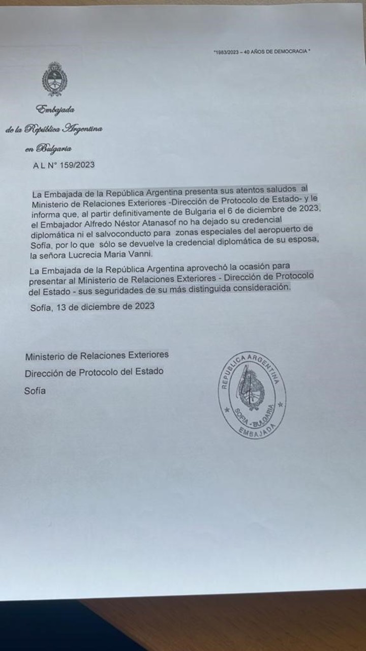 Las irregularidades de Alfredo Atanasoff como embajador en Bulgaria