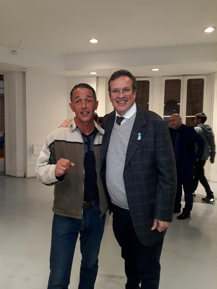 Gastón Mercanzini, con Tristán Bauer, en el Centro Cultura Borges.