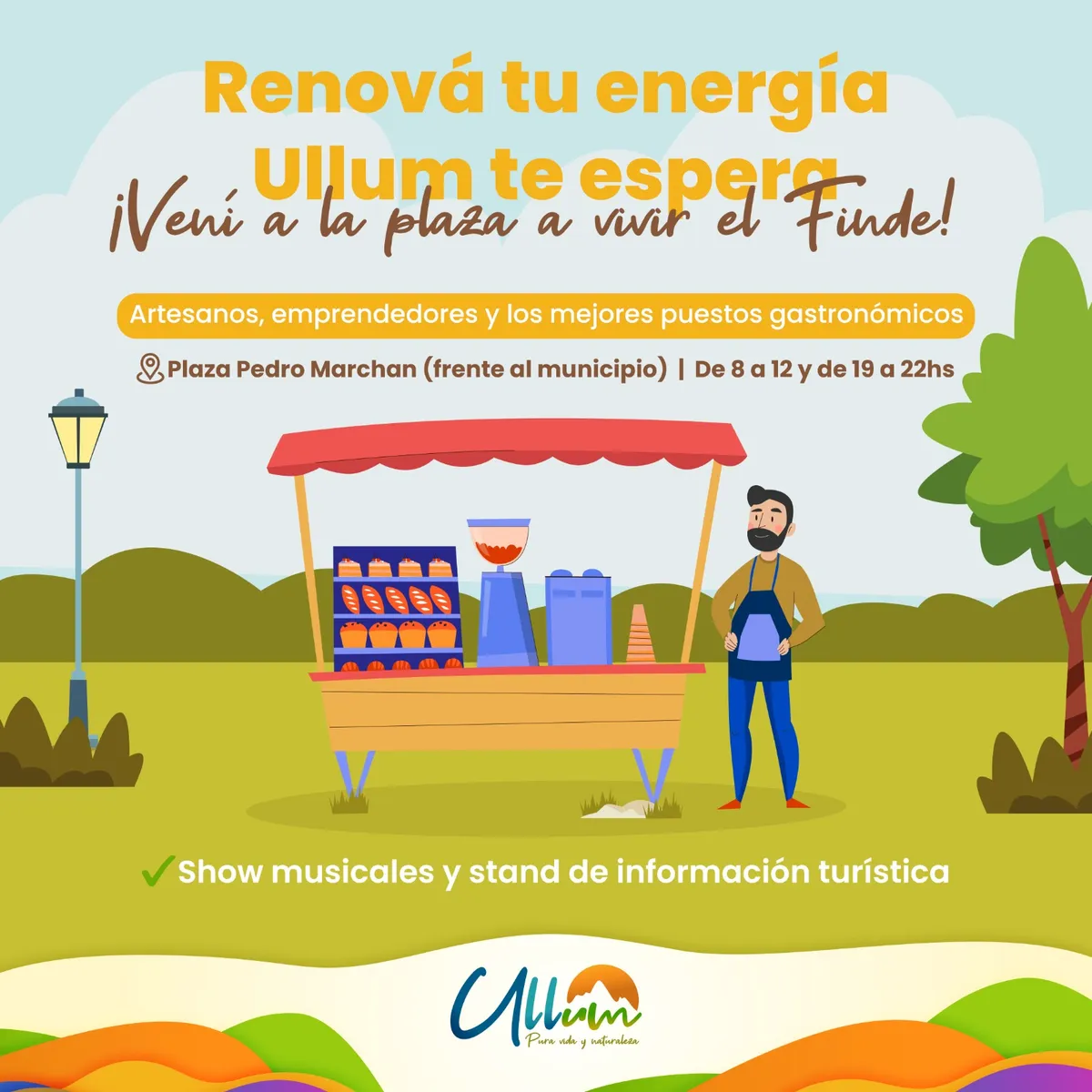 Fin de semana en Ullum: feria, música y turismo en la plaza departamental