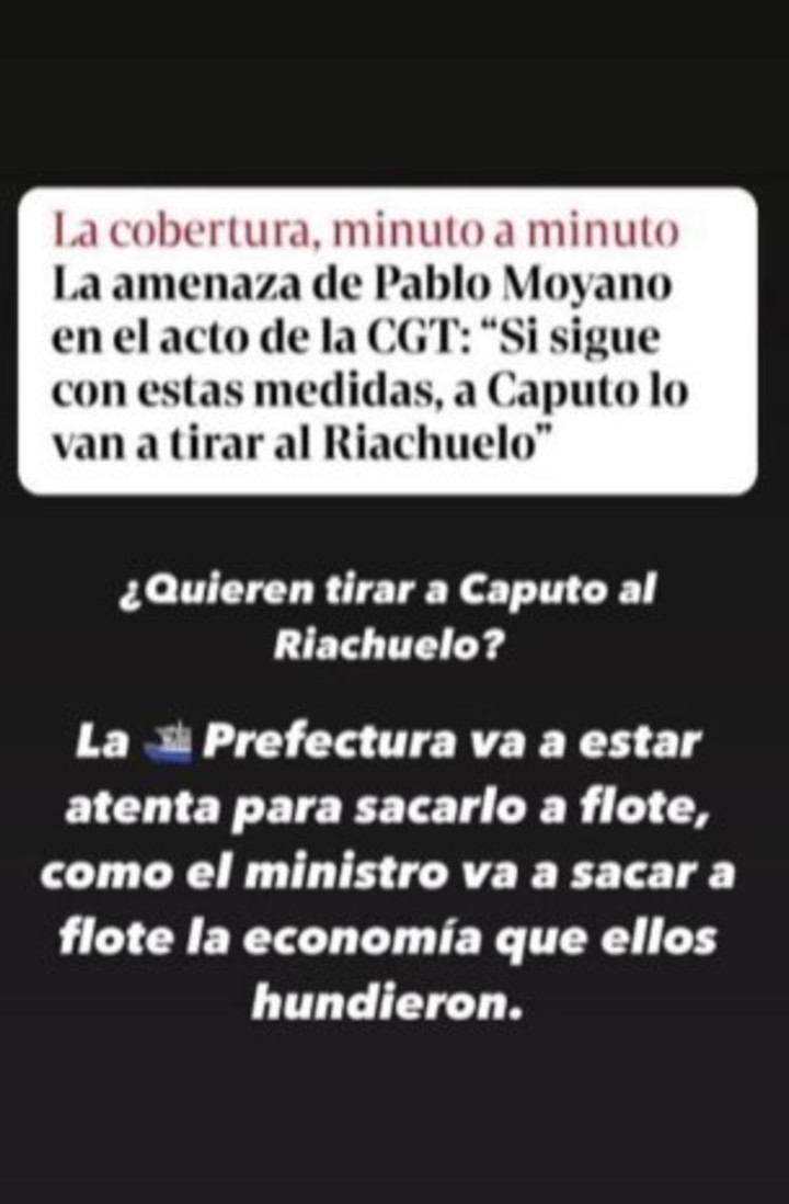 Posteo de Patricia Bullrich en Instagram en un defensa particular a Luis Caputo